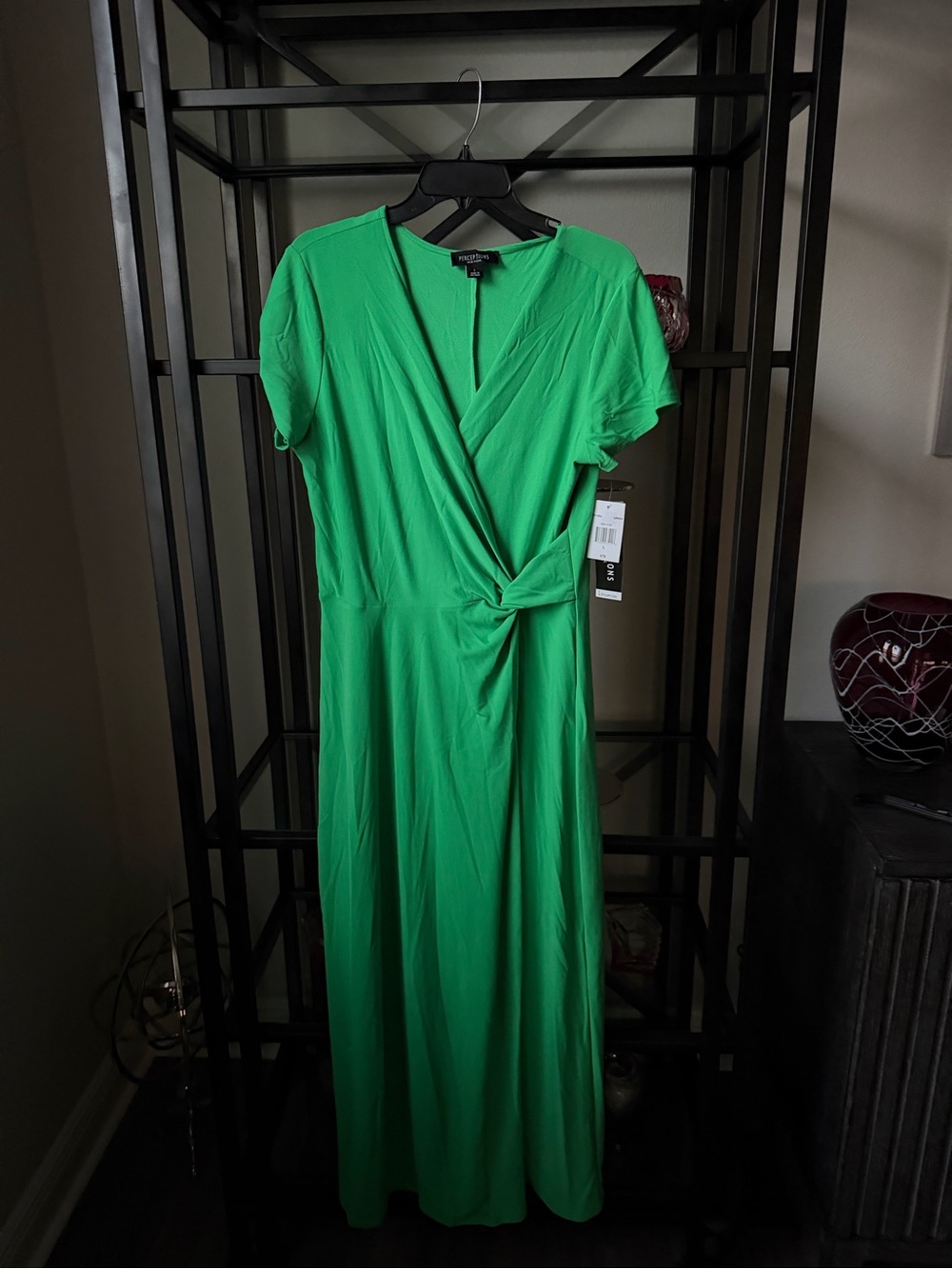 Simons Bright Green Short-Sleeve Wrap Maxi Dress
